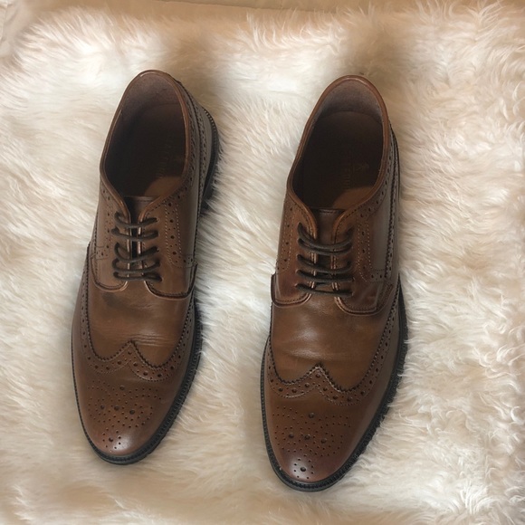 Stafford Mens Shoes Brown Leather Wingtip Derby - Picture 2 of 4